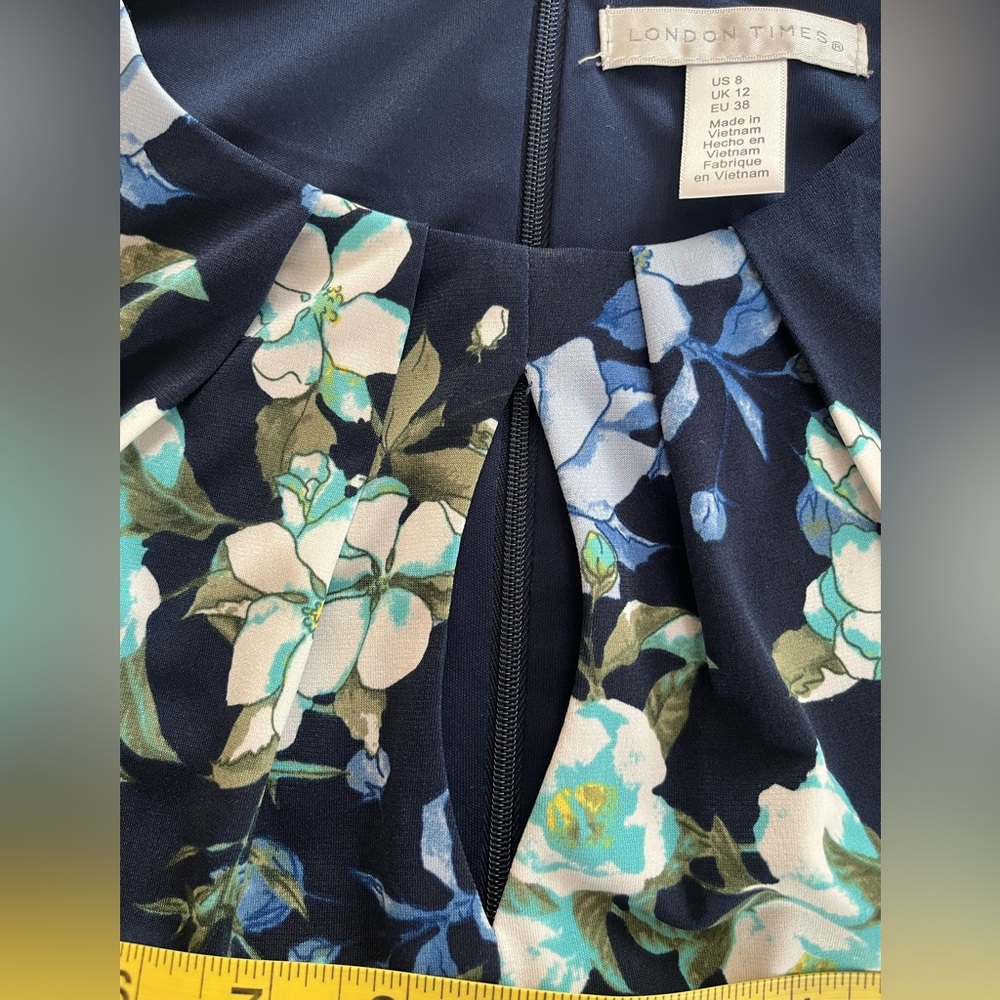 New! London Times Navy Blue Floral Sleeveless Dress Women’s size 8 - Picture 12 of 14